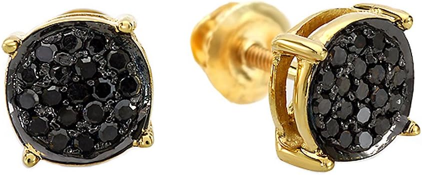 Dazzlingrock Collection - 0.25 Carat (ctw) 18K Gold Plated Sterling Silver Round Black Diamond Ladies Stud Earrings 1/4 CT