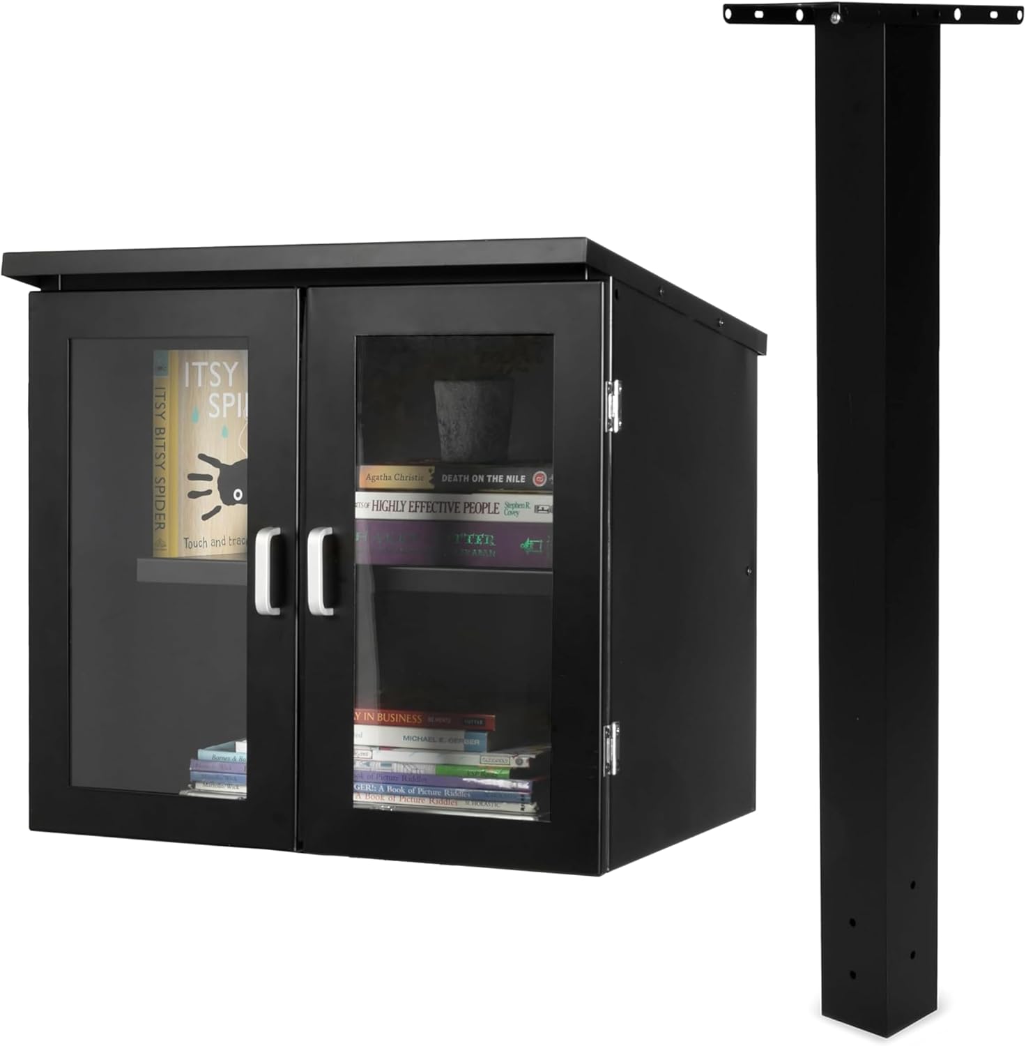Ilyapa Outdoor Library Book Box & Metal Post Kit - Free Literature Exchange, Curbside Mailbox Compatible, Black Powder Coated Steel, Easy 4x4 Mount - 20x14x19 Box, 43' Post