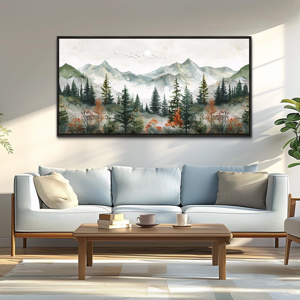 ZUITINGHUA Black Framed Canvas Wall Art For Living Room Large Wall Decor For Office Bedroom Decorations Forest Mountain Pictures Modern Paintings Artworks Mural Aesthetic Home Decor 30x60 In