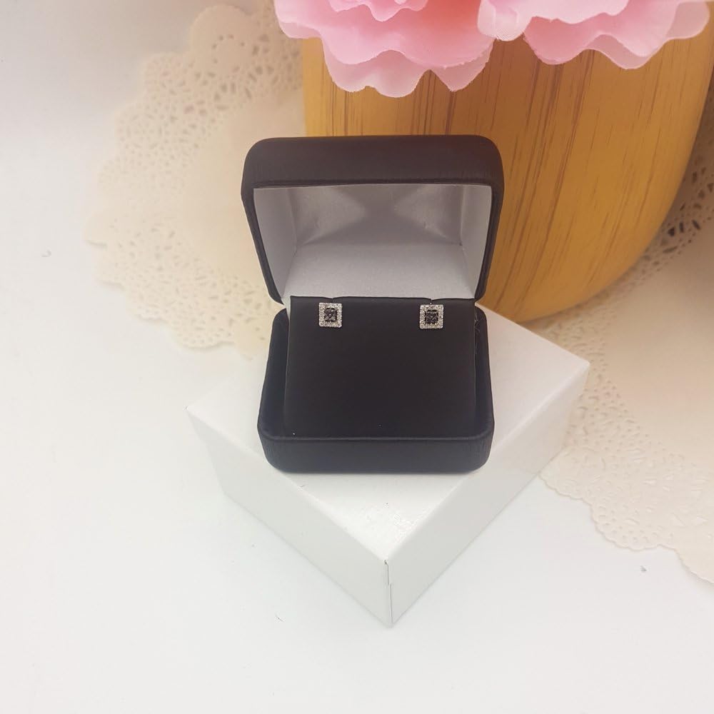 Dazzlingrock Collection 0.25 Carat (ctw) Round Black & White Diamond 6mm Square Shaped Hip Hop Iced Out Studs in 10K Solid White Gold, Screw Back, Unisex Design Ladies, Mens Round Diamond Earrings