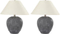 Pia Ricco 21'' Large Gray Base Ceramic Basin Table Lamp Set of 2 for Bedroom, Living Room, Dining Room, Office, White Shade