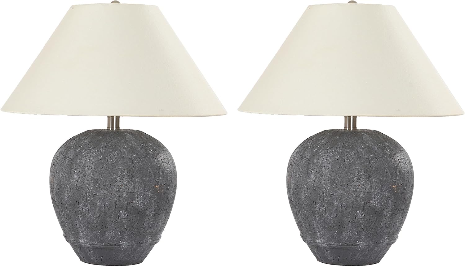 Pia Ricco 21'' Large Gray Base Ceramic Basin Table Lamp Set of 2 for Bedroom, Living Room, Dining Room, Office, White Shade
