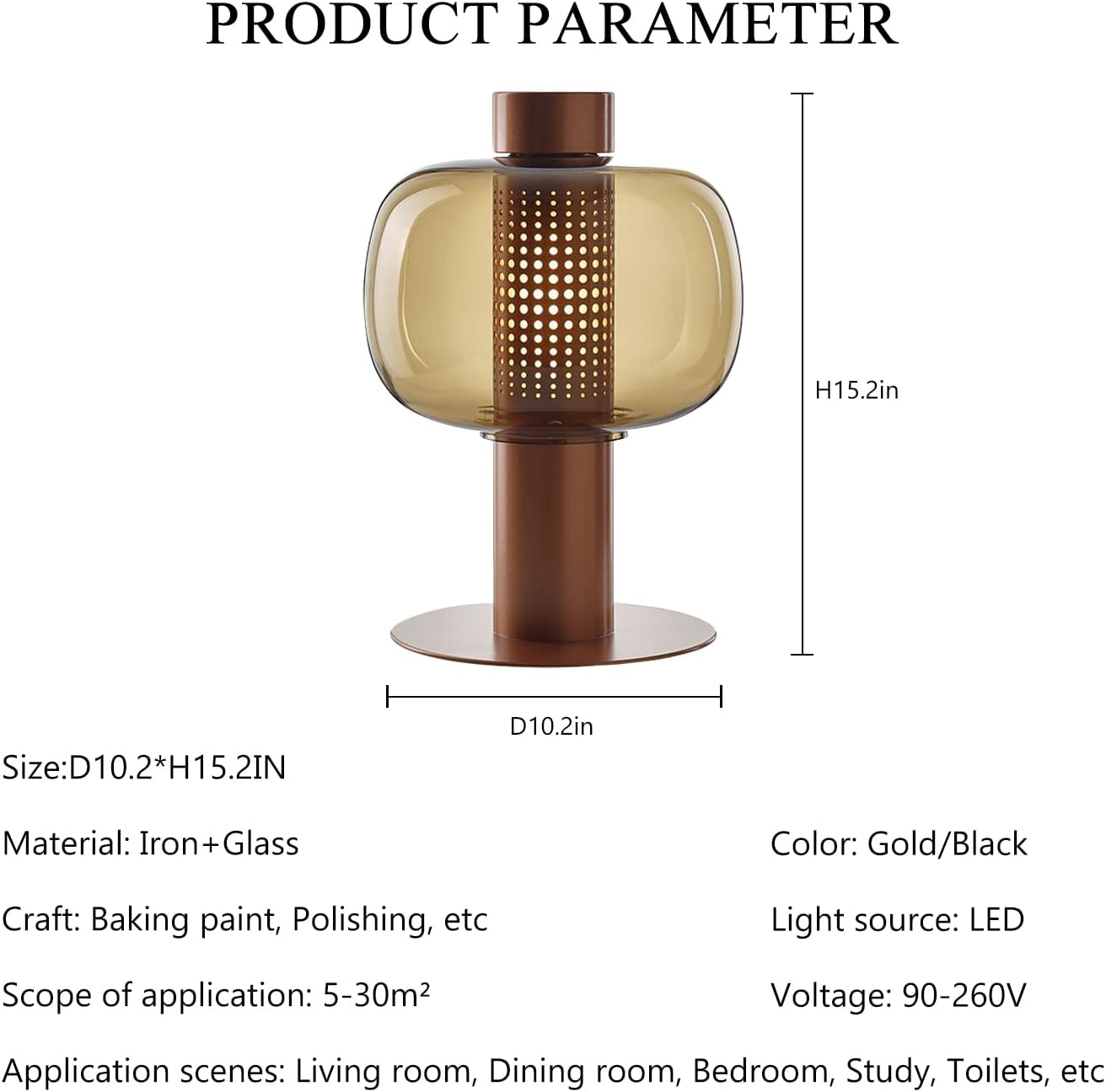 PURESILKS Modern Table Lamp Glass Shade Gold Base Minimalist Design Living Room Bedroom Office Coffee Shop Dimmable LED Light Decor Ambient Lighting
