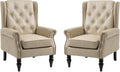 Mid-Century High Wingback Chair Set of 2,Faux Leather Accent Chair Armchair with Buttons,Modern Living Room Chairs with Rivet Decoration,Leisure Single Sofa Chair for Bedroom,Home Reception,Camel