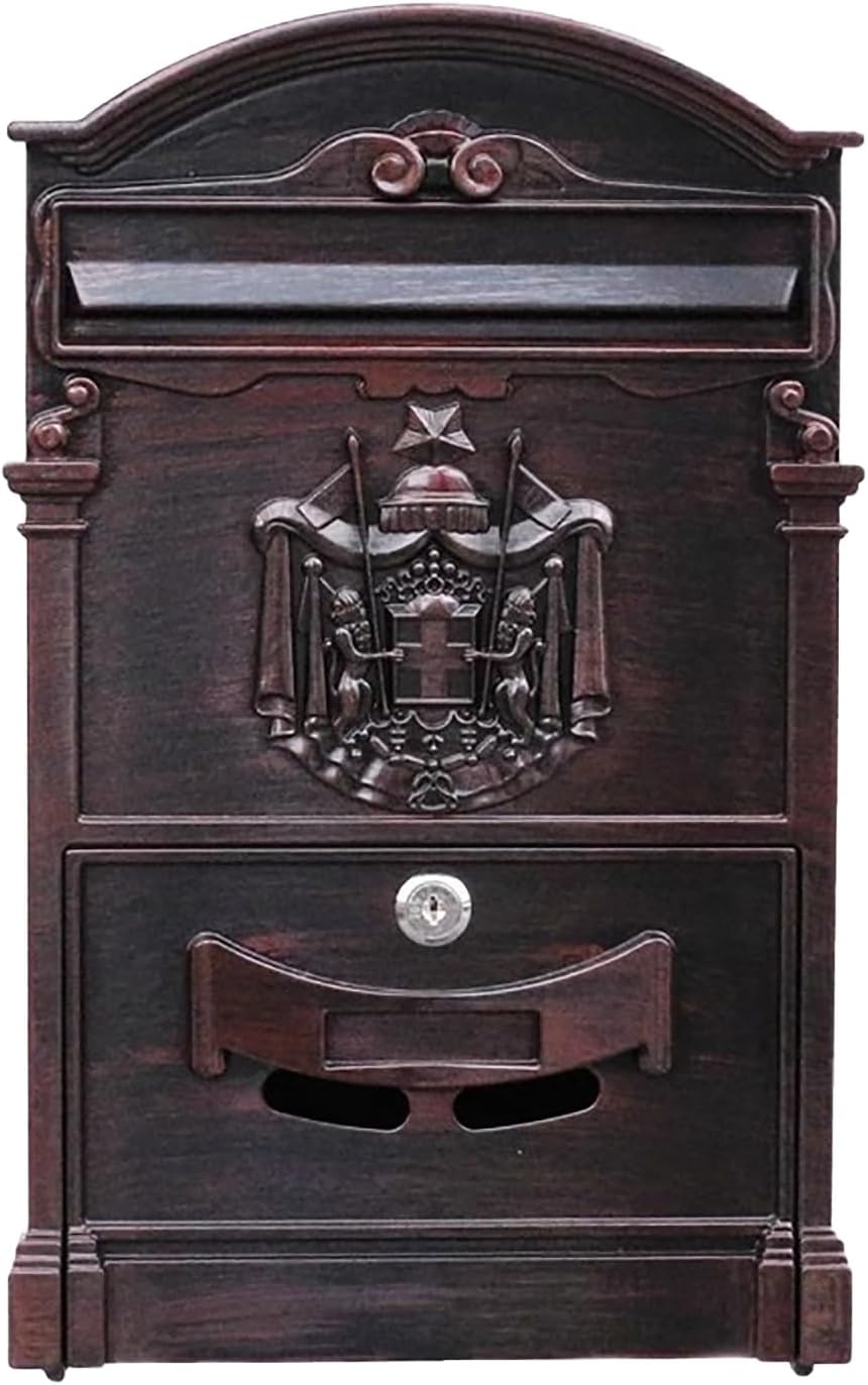 Mailboxes for Outside, Wall Mount Locking Mailbox, Vintage Large Capacity Mail Box, Security Mail Letter Metal Mailbox, for Outside(Bronze)