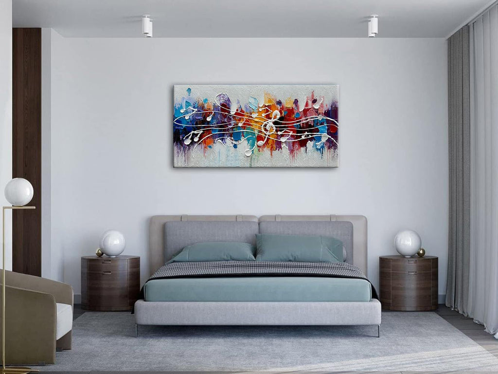 zoinart Colorful Music Symbol Oil Painting on Canvas, Abstract Art Thick Paint Texture Painting, Creative Pattern Wall Art, Modern Minimalist Living Room Deco