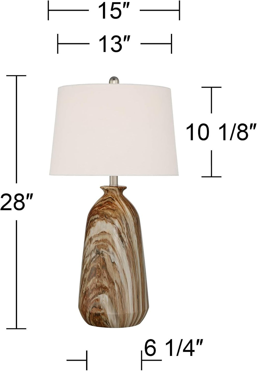 360 Lighting Carlton 28' Tall Modern Table Lamps Set of 2 with Smart Sockets Brown Faux Marble Living Room Bedroom Bedside Nightstand House Office Home Reading Kitchen Entryway White Shade