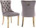 2 Piece Contemporary Velvet Upholstered Dining Chair with Chrome Stainless Steel Plating Legs, Nail Head Decro, Armless Tufted Dining Chair Fabric Dining Room Chair (Gray&Gold, Set of 2)