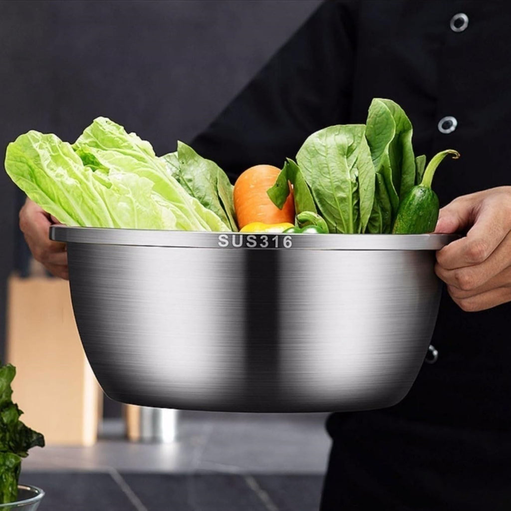 GeRRiT 316 Stainless Steel Mixing Bowls Pots Pans Salad Bowls 5 Piece Set Cooking Baking Nesting Storage Bowls Soup Bowls Barbecue Serving Trays