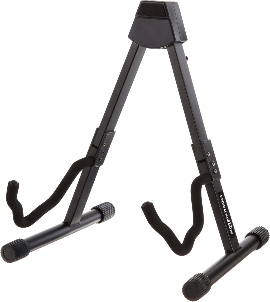 Amazon Basics Portable Adjustable Folding Guitar Stand for Electric and Acoustic Guitars, A-shape, Fully Assembled with Padded Foam, Black, 8.66 x 15.16 x 3.74 inches (Pack of 6)