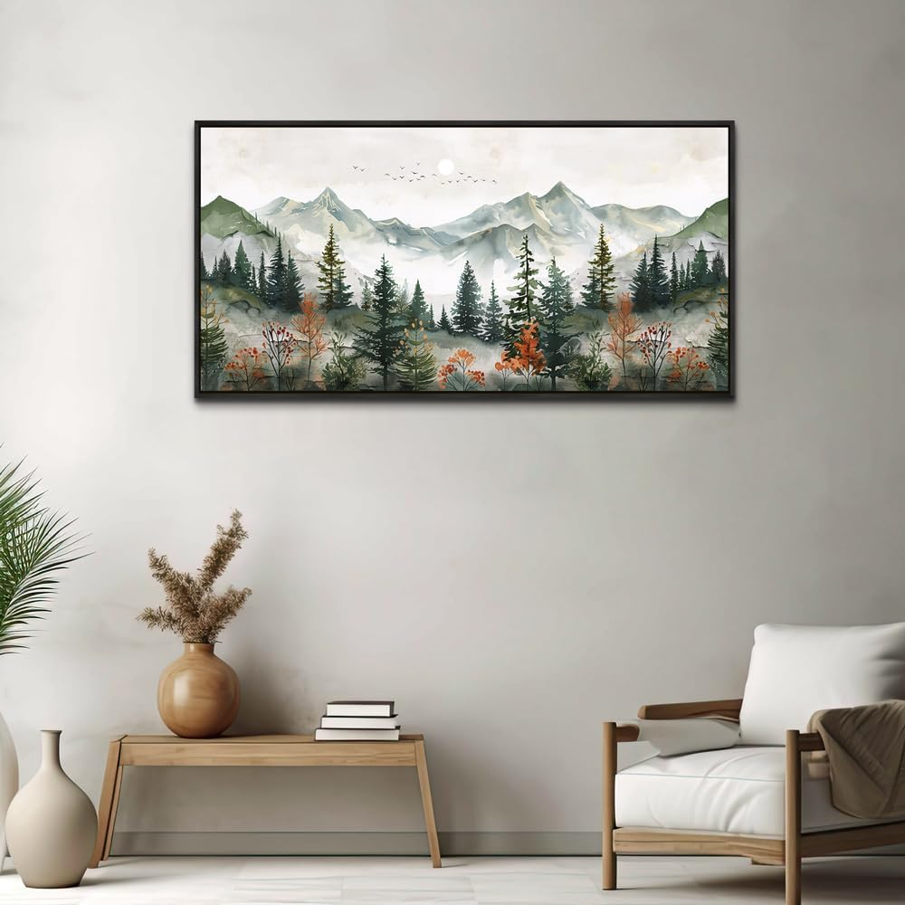 ZUITINGHUA Large Black Framed Wall Decor For Living Room Canvas Wall Art For Office Wall Decorations For Bedroom Forest Mountain Landscape Painting Modern Pictures Artwork Home Decor 24x48 In