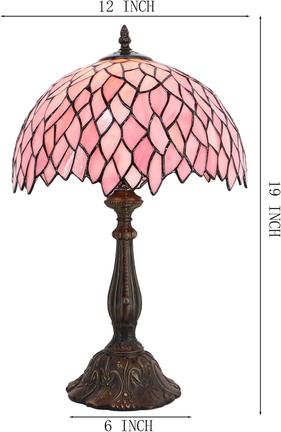 Tiffany Lamp Stained Glass Table Lamp Bedside Reading Light W12H19 Inches (Pink Wisteria)
