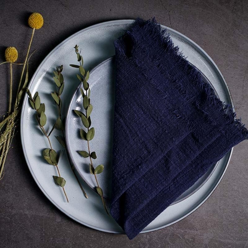 100 PCS 45x45CM Rustic Cotton Linen Napkins, Guaze Cloth Napkins with Tassel, Retro Boho Party Decor for Wedding, Decorative Table Setting (Navy Blue, 100pcs)