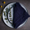 100 PCS 45x45CM Rustic Cotton Linen Napkins, Guaze Cloth Napkins with Tassel, Retro Boho Party Decor for Wedding, Decorative Table Setting (Navy Blue, 100pcs)
