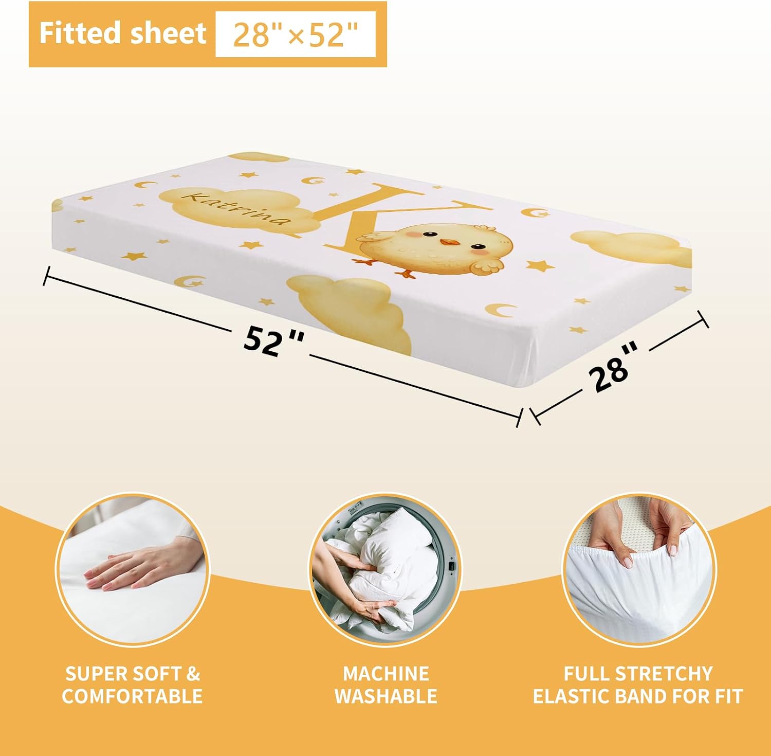 Terwex Personalized Crib Bedding Set, 5 Pcs Custom Nursery Bedding Sets with Name, Infant Bedding Set for Baby Girl Boy, Yellow Chick Double Layer Baby Crib Set, Toddlers Babies Kids Customized Gifts