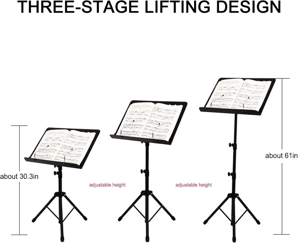 Portable Music Stand, Folding Sheet Music Stand with Microphone Stand & Carrying Bag, Height Adjustable, Non-Slip, Metal Tripod, for Guitar, Violin, Ukulele, Drums, for Laptop