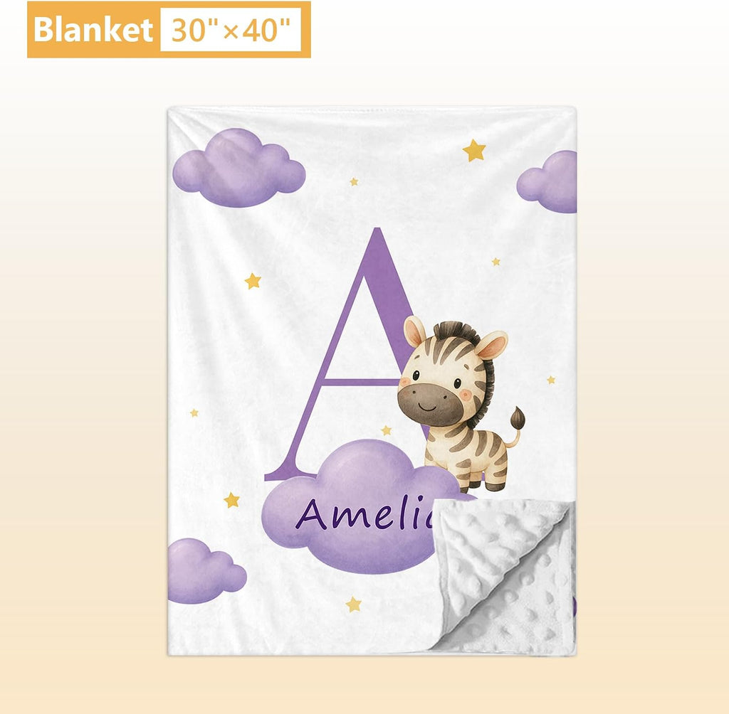 Terwex Personalized Baby Crib Bedding Set, 5 Pcs Custom Name Nursery Bedding Set, Purple Zebra Baby Bedding Set for Boys Girls, Double Layer Crib Sets, Customized Gifts for Infant Toddler New Parents