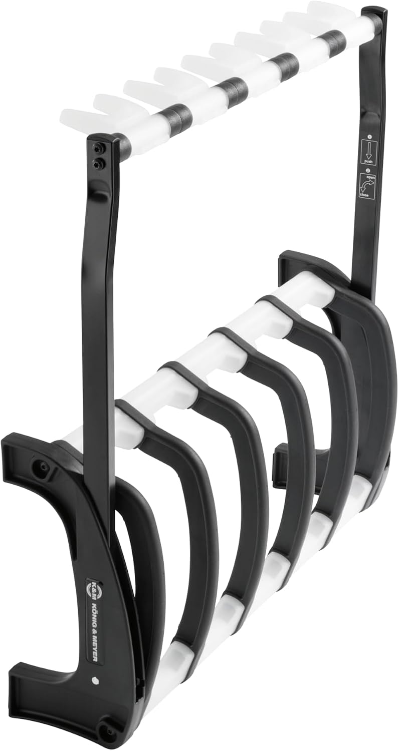 K&M Konig & Meyer 17525.016.00 Guardian 5 Guitar Stand | Sturdy Holds Five Electric/Bass Guitars Rack-Style | Protective Supports | Space Saver | For Adult/Youth Musicians | Black & Translucent