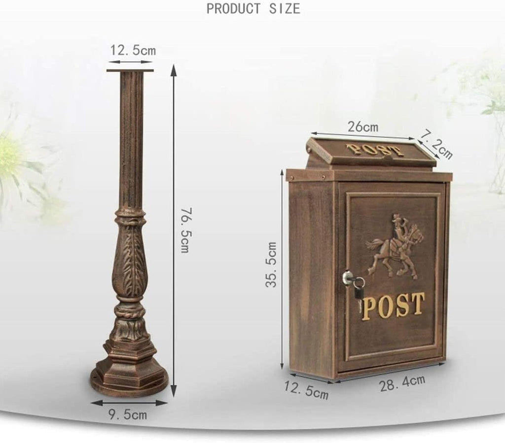 Mailbox- Mailboxes Decorative Medium Capacity Galvanized Steel Black, Mailbox & Post Combo (Color : E)