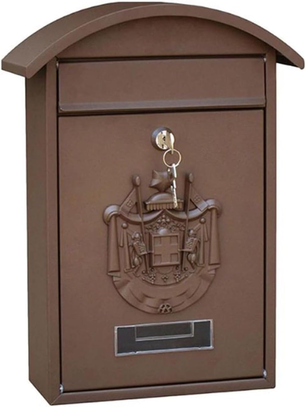 Lockable Mailbox Metal Letter Delivery Box Wall Mount Post Office Box with Key Outdoor Mailbox Locking Curbside Mailbox Retro(Brown)