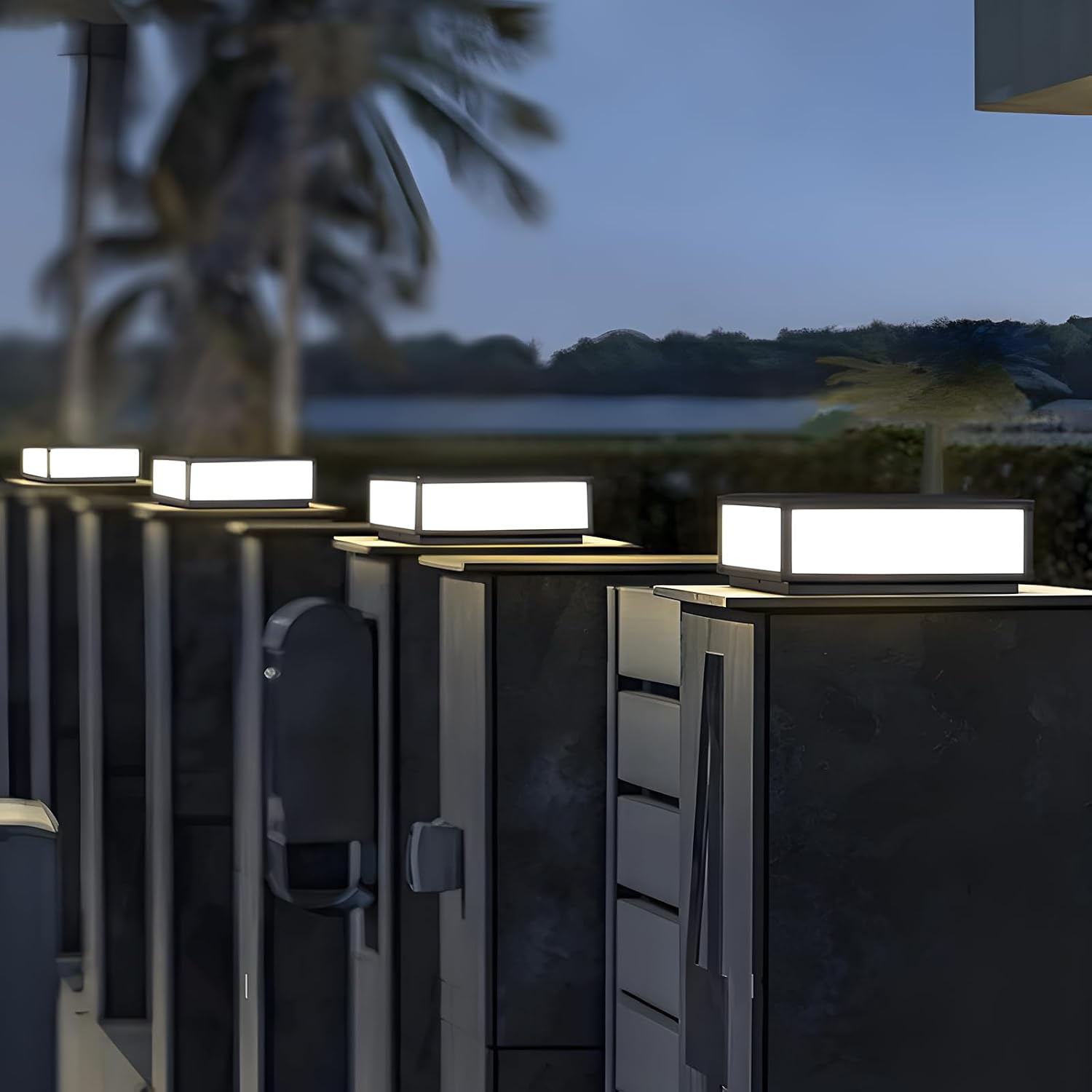 Outdoor Modern Post Light, LED Fence Deck Cap Light High Voltage Wired Lantern Column Lamp for Flat Surface Patio Garden Decoration with IP54 (Hardwiring, 12 X 12 Inch)
