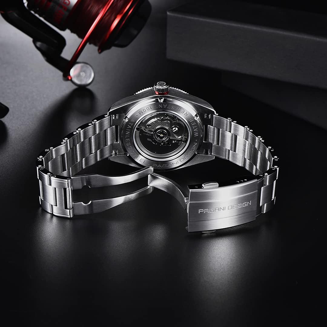 HaiQin Pagani Design 1671 V2 Classic Men's Automatic Watches Japanese NH35A Self-Winding Movement 100M Waterproof Mechanical Watch, Stainless Steel Aluminum Bezel Fashion Business Luminous Watch Date