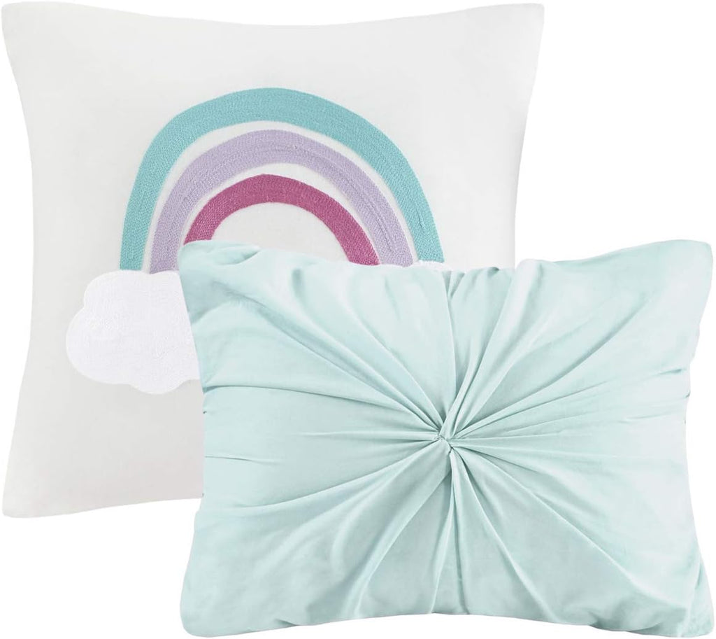 Intelligent Design Kids Callie Cotton Jacquard Weave Colorful Pom Pom Kids Comforter sets, Down Alternative Shabby Chic All Season Girls Bedding, Bedroom Decor, Twin/Twin XL, Aqua 4 Piece