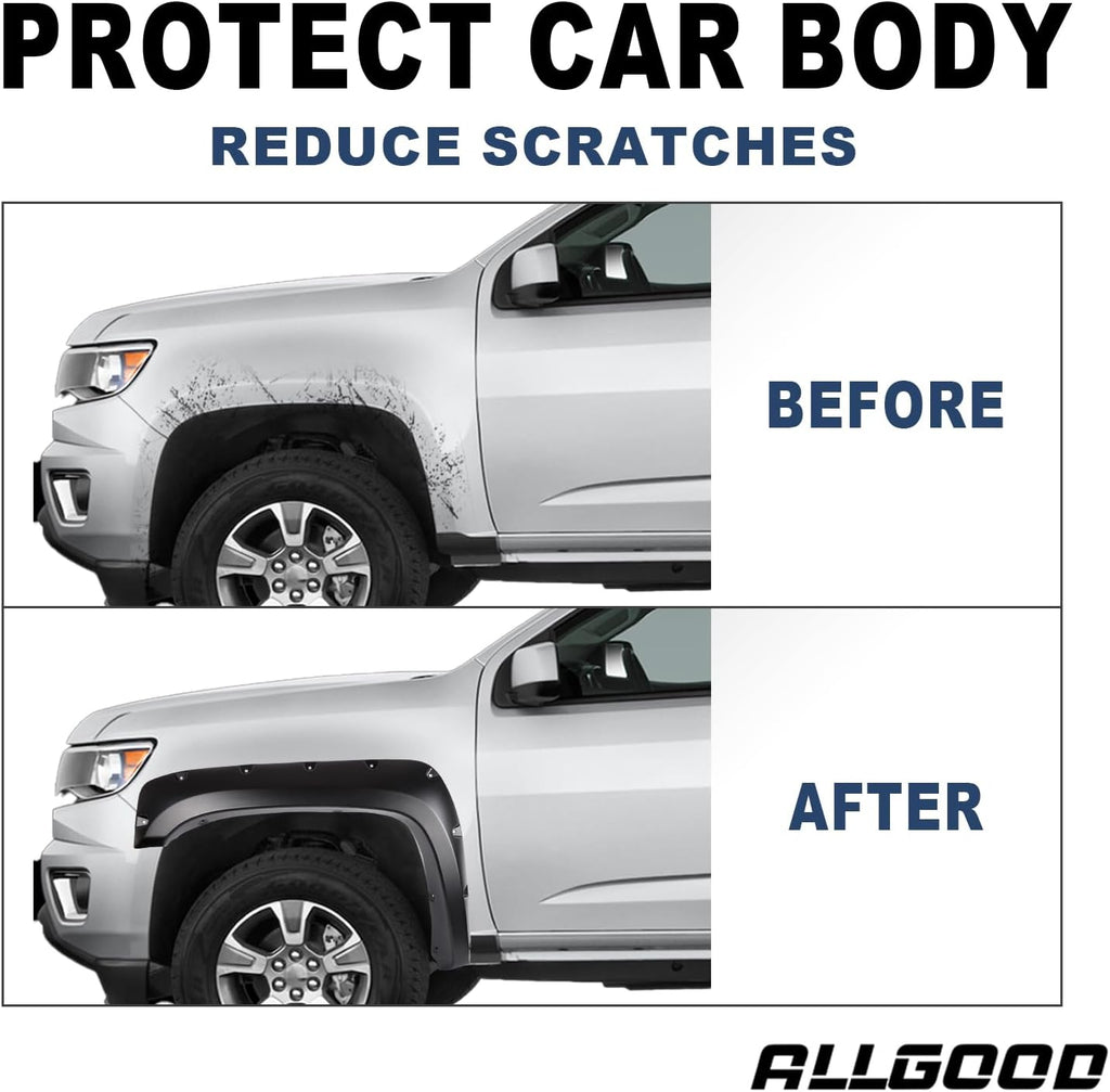ALLGOOD Fender Flares Compatible with Nissan Titan 2004-2015 w/o Bedside Lockbox Front & Rear Smooth Black Wheel Cover Protector Pocket Rivet Bolt Style 4pcs F81Z16006AA 5C3Z16006AA