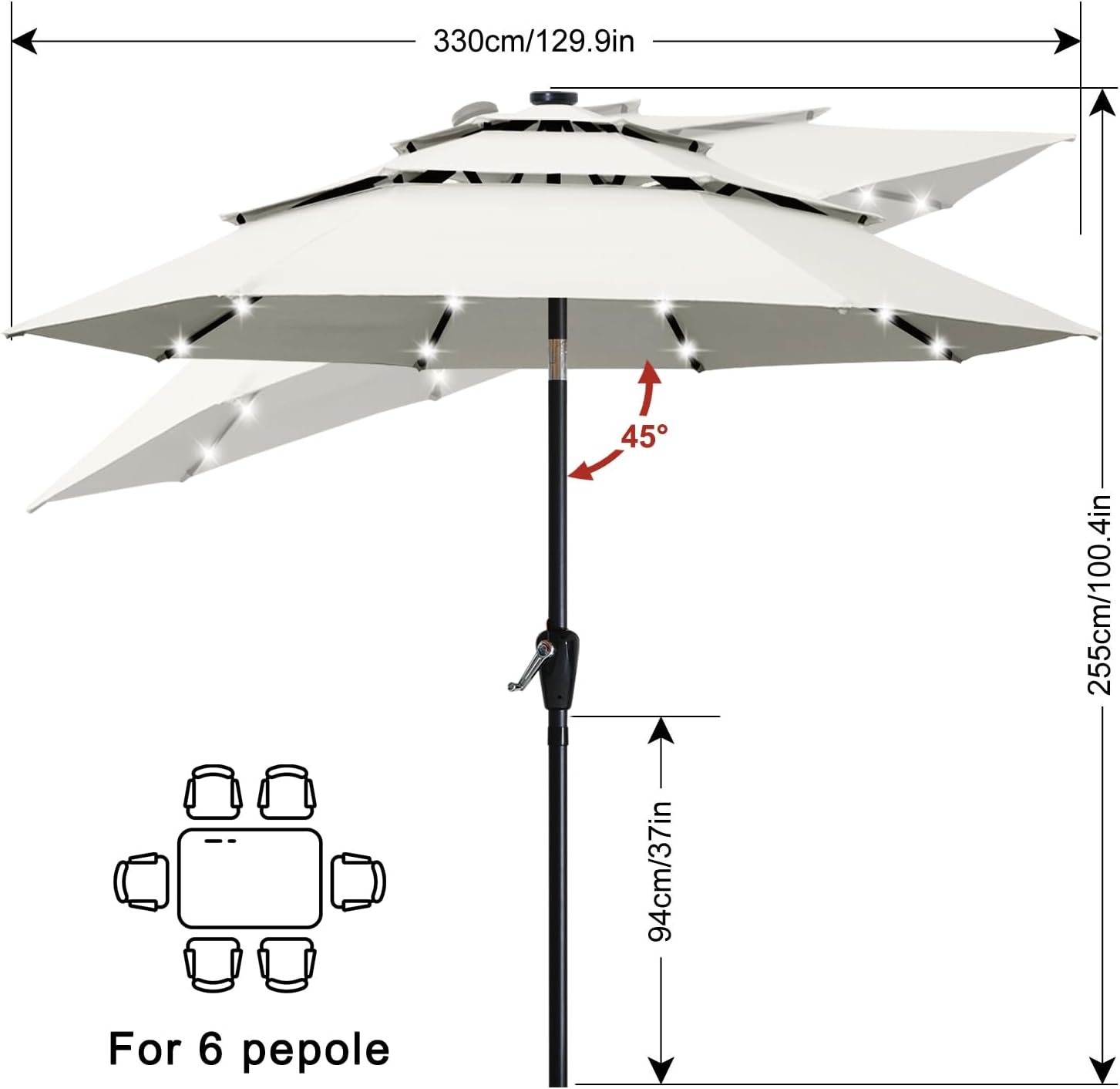 ABCCANOPY 3-Tiers 11FT Solar Patio Umbrella, Outdoor Umbrella with 32 LED Lights for for Deck, Pool, Garden, Backyard (Light Beige)