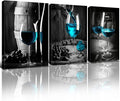Teal Wine Dining Room Wall Decor Black and Blue Pictures Wall Art for Living Room Glass Goblet Canvas Paintings Home Decorations 16x24 Contemporary Turquoise Kitchen Bedroom Prints Posters 3 Pieces