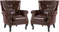 MOJAY PU Leather Accent Chair Set of 2, Mid-Century Modern Armchair Living Room Club Chair with Tufted Button & Rivet Trim, Upholstered Sofa Chair with Sturdy Wood Legs for Bedroom (Reddish Brown)