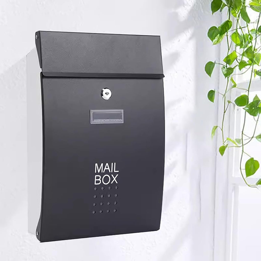 Mailboxes for Outside, Wall Mount Mailbox, Large Capacity Metal Mailbox with Key Lock, for Outdoor Decoration(Black)