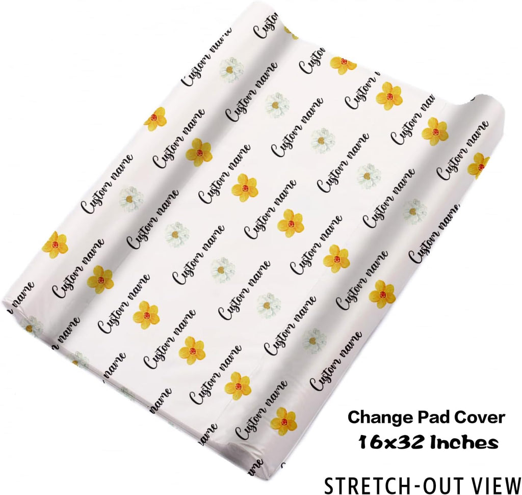 Personalized Nursery Crib Bedding Set: Yellow Floral Custom Name 5 Piece Baby Crib Sets with Elephant Theme - Toddler Double Layer Blanket Set, Comfortable Crib Bed Sheets for Baby Grils
