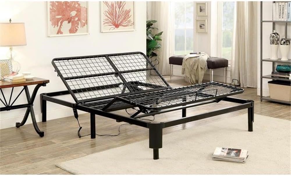BOWERY HILL Modern Adjustable Twin/Full Bed Frame, Heavy Duty High Carbon Steel, Black Finish, Solid Rivet Construction, Industrial Style with Casters and Headboard Brackets, 64' L x 39' W x 7' H