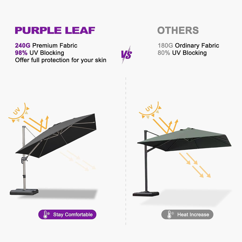 PURPLE LEAF Patio Umbrella with Base Included, 8ft Outdoor Aluminum Cantilever Umbrella with 360° Rotation, Champagne Offset Umbrella for Outdoor Garden Pool, Black