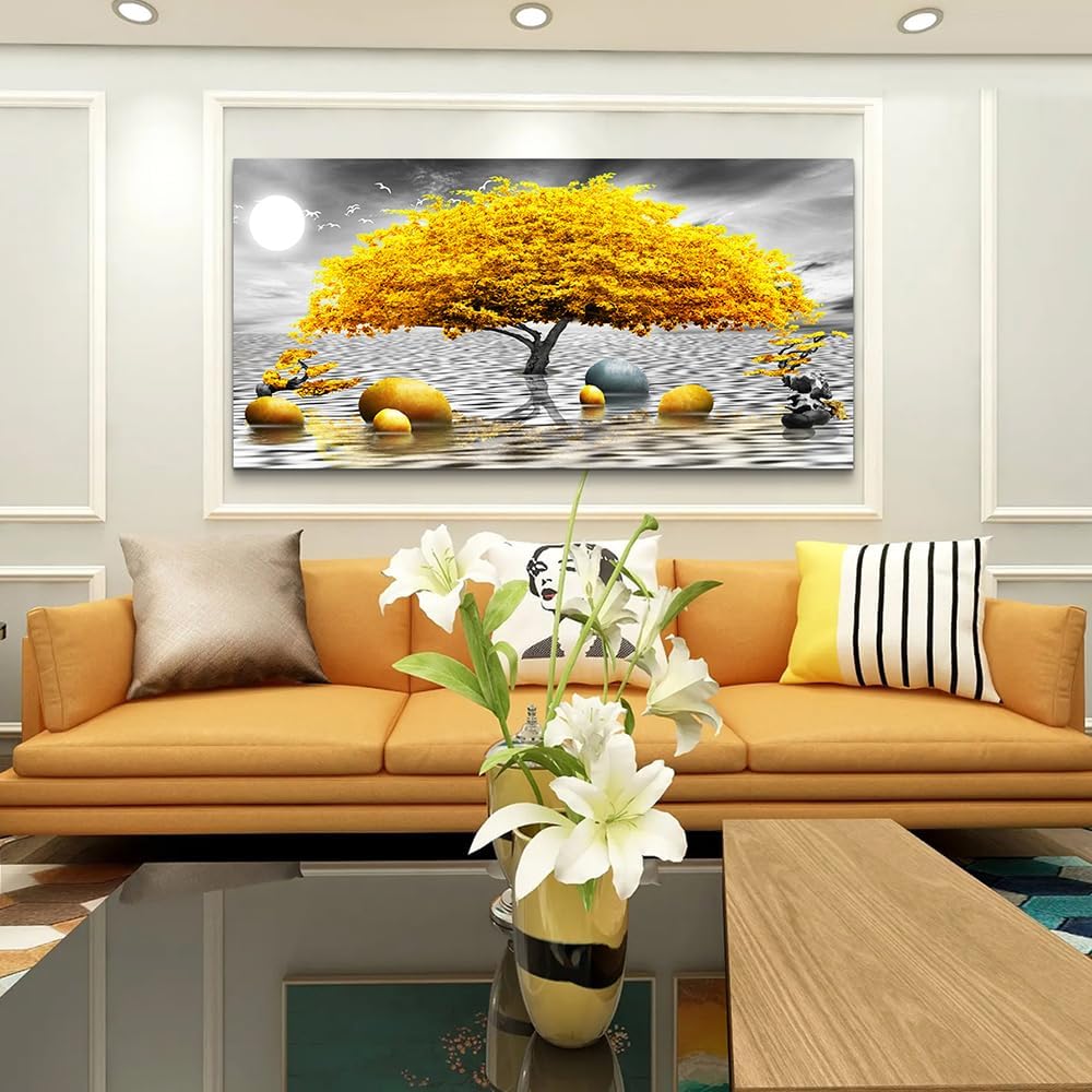 MHARTK66 Wall Decorations For Living Room Canvas Wall Art For Bedroom Abstract Wall Decor Black And White Canvas Art Yellow Tree Paintings Bathroom Home Decoration Hang Pictures Office Large Artworks