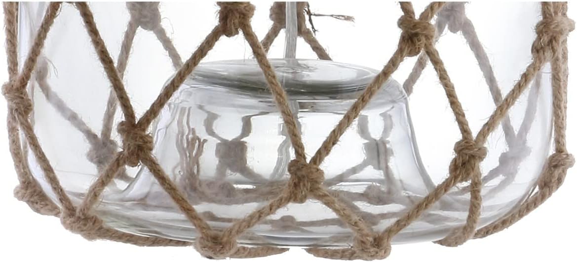JONATHAN Y 26.5' Brown/Clear Glass and Rope Coastal LED Table Lamp, Nautical Jute Net Lamp for Living Room Bedroom Nightstand, Gray Linen Drum Shade, LED Bulb Included JYL5033A