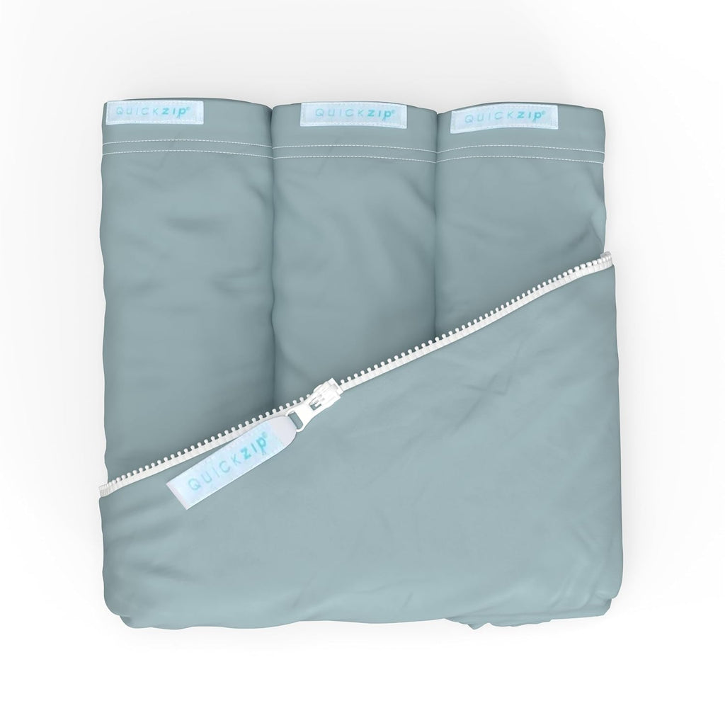 QuickZip Crib Sheet Set - Faster, Safer, Easier Baby Crib Sheets - Includes 1 Wraparound Base & 3 Zip-On Crib Sheets – Dusty Blue 100% Cotton - Fits All Standard Crib Mattresses
