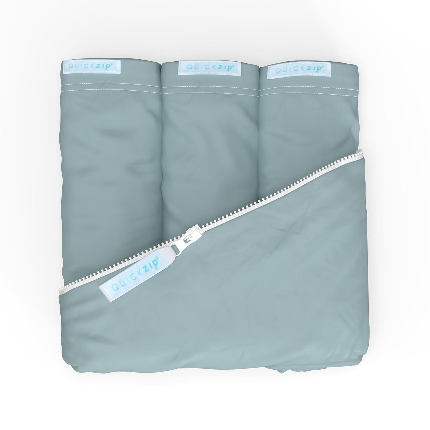 QuickZip Crib Sheet Set - Faster, Safer, Easier Baby Crib Sheets - Includes 1 Wraparound Base & 3 Zip-On Crib Sheets – Dusty Blue 100% Cotton - Fits All Standard Crib Mattresses
