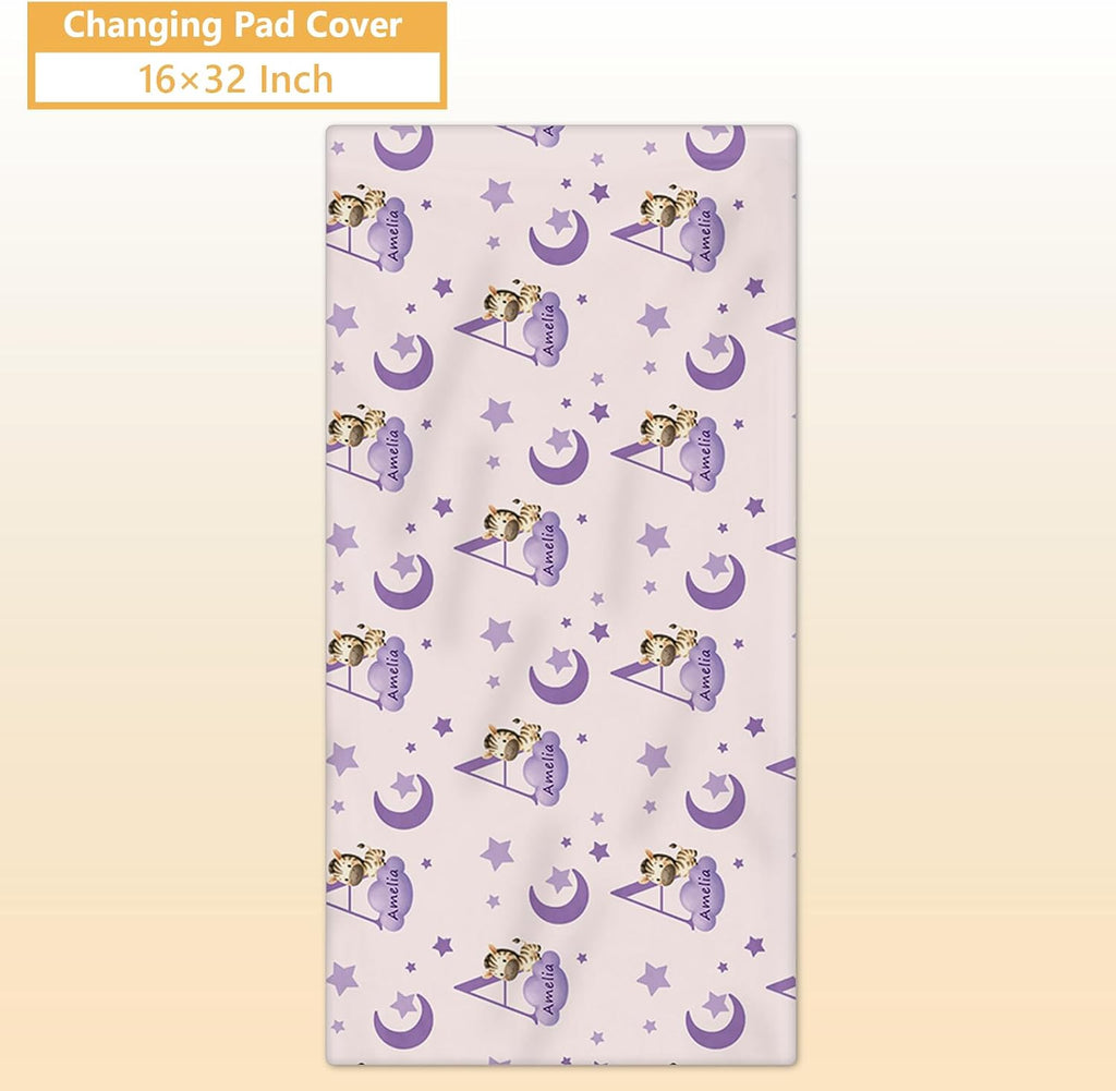 Terwex Personalized Baby Crib Bedding Set, 5 Pcs Custom Name Nursery Bedding Set, Purple Zebra Baby Bedding Set for Boys Girls, Double Layer Crib Sets, Customized Gifts for Infant Toddler New Parents