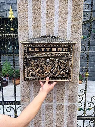 Cast Aluminum Mailbox Lockable Bronze Vintage Flower Postbox Mail Box Wall Mount Letters Box Metal Garden Decoration Home Street