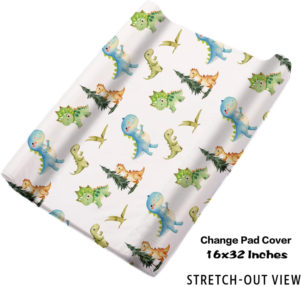 TOOTANN Custom Baby Crib Bedding Set, 5 Pcs Personalized Name Baby Crib Sheets for Kid Toddler Infant, Dark Blue Cartoon Dinosaurs Nursery Bedding Set