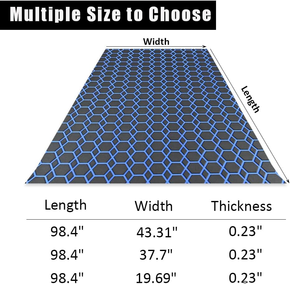 94.5'X37.7' Diamonds and Hexagons EVA Self-Adhesive Boat Flooring and Decorative Fish for Yacht Pool Boat Flooring Sheet Thick Non-Skid mat (Black and Blue, 102.3'X37.8')