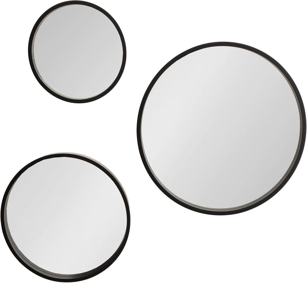 Kate and Laurel Travis Modern Round Wall Mirror Set, Set of 3, Varying Sizes, Black, Decorative Three-Piece Circle Mirror Set for Use as Bathroom Mirror Decor or Gallery Wall Mirrors