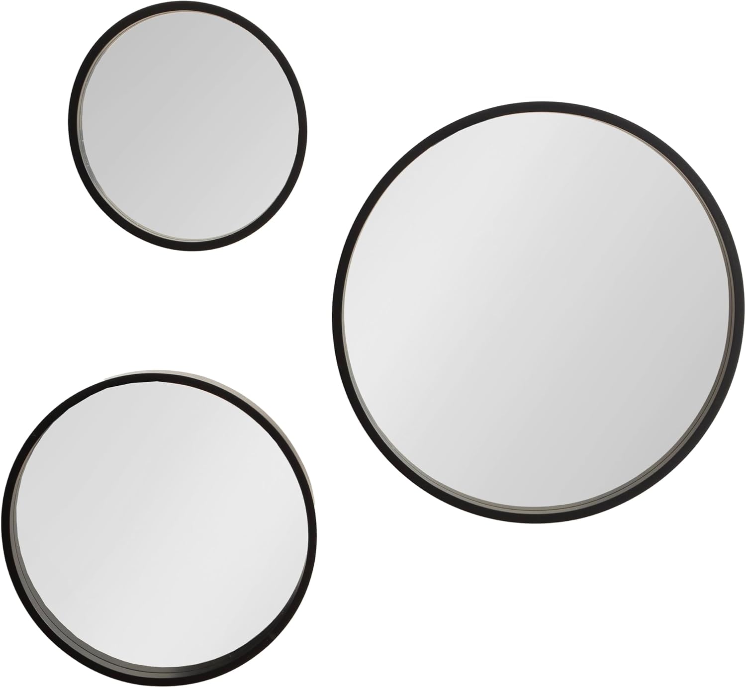 Kate and Laurel Travis Modern Round Wall Mirror Set, Set of 3, Varying Sizes, Black, Decorative Three-Piece Circle Mirror Set for Use as Bathroom Mirror Decor or Gallery Wall Mirrors