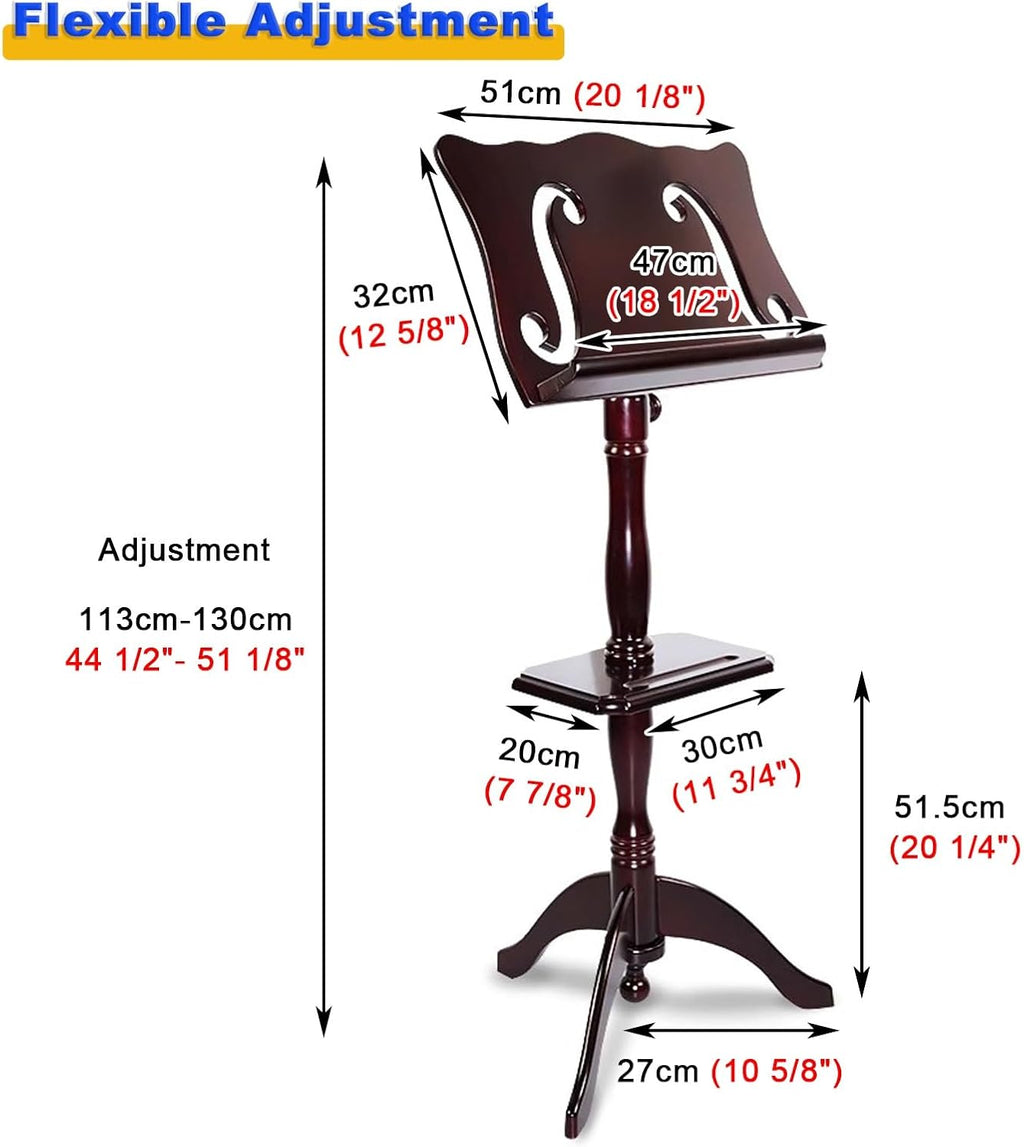 Wooden Carving Sheet Music Stand, Ultra-Stable Lifting Musicians Podium for Classroom, Floor Stand Music Books Racks for Violin/Guitar/Ukulele