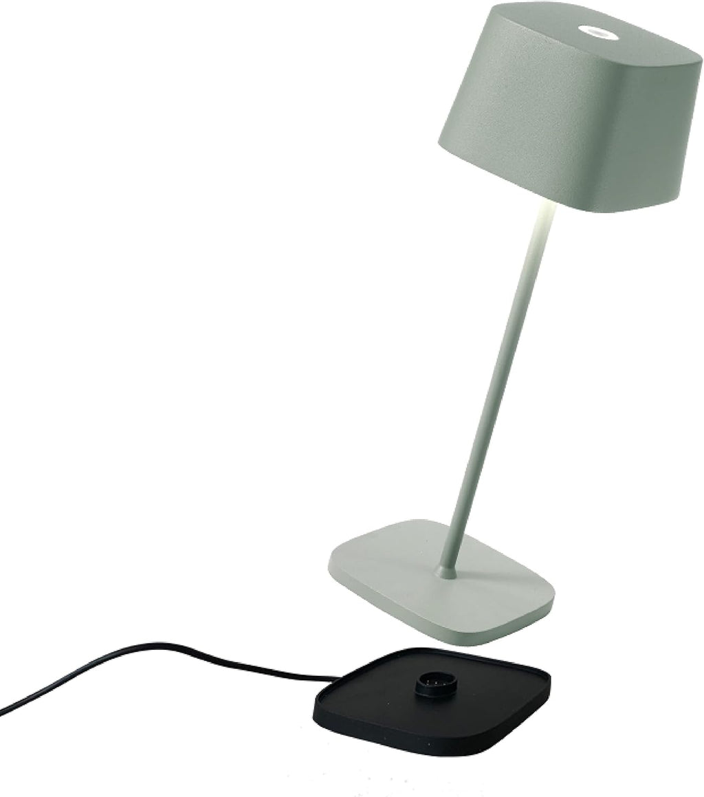 Zafferano, Ofelia Pro Lamp, Rechargeable Cordless Table Lamp with Touch Controls, Suitable for Indoor and Outdoor, Dimmer, 2700-3000 K, Height 12 Inches, Sage Color