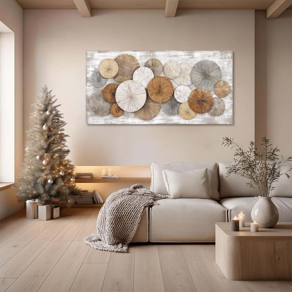 Abstract Vintage Canvas Wall Art 58x28 Inch – Extra Large Circle Textured Painting Horizontal Gallery Wrapped Canvas Print Geometric Decor Artwork for Living Room Bedroom Bathroom