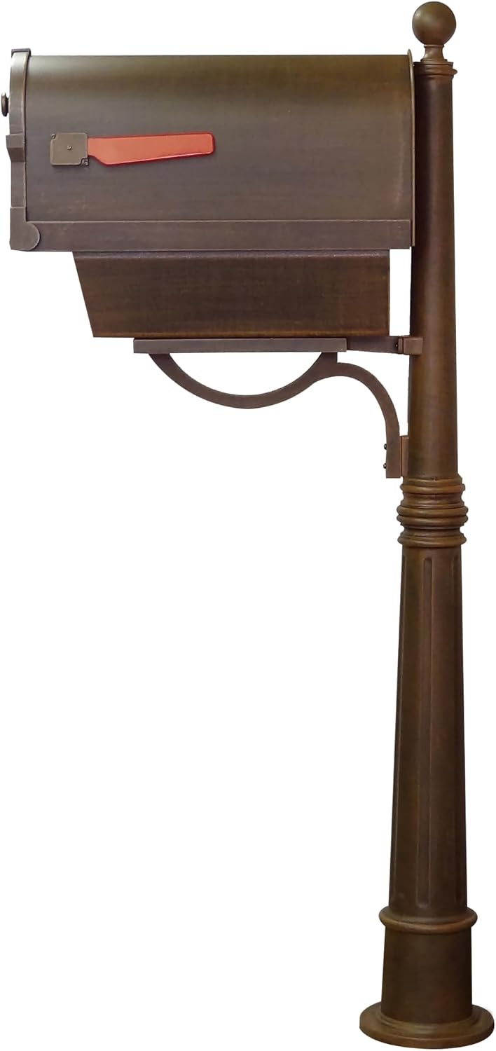 Special Lite Savannah Curbside Mailbox with Paper Tube with Ashland Post - Copper Aluminum Mailbox with Post - SCS2014-SPK600-CP
