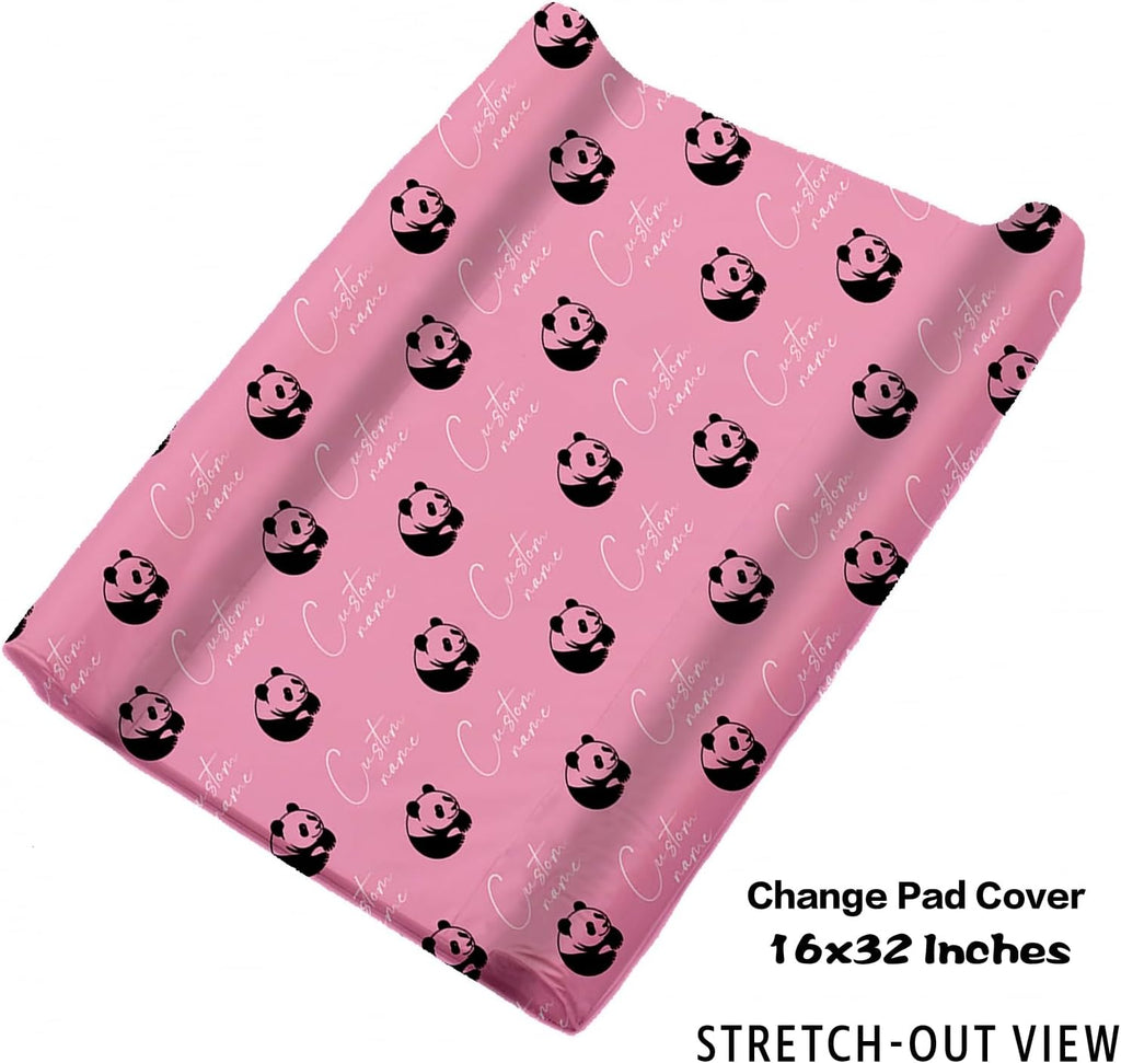 Personalized Crib Bedding Set for Baby Girls, Custom Name Baby Crib Sets 5-Pcs Include Toddler Double Layer Blanket Fitted Sheet Changing Pad Cover Rug Wall Art Set, Pink Panda Pattern Nursery Décor